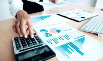 Finances Saving Economy concept. Female accountant or banker use